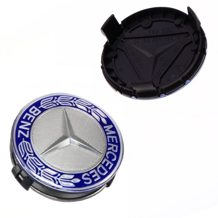 Logo chụp mâm, ốp lazang bánh xe ô tô Mercedes Benz cao cấp đường kính 75mm, Nhựa ABS + Phủ thủy tinh hữu cơ