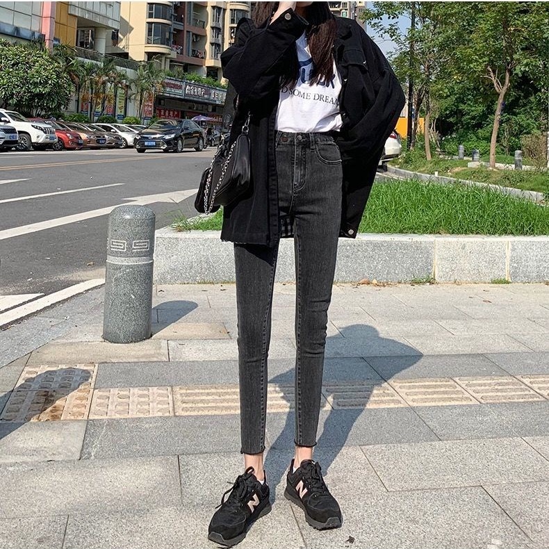 Quần jean dài SUXI lưng cao ôm dáng đơn giản thời trang xuân thu dành cho nữ