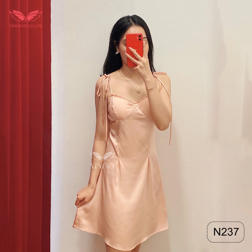 VINGO Váy Ngủ Lụa Hai Dây Nữ Viền Bèo Cúp Ngực Gợi Cảm Quyến Rũ N237 VNGO | BigBuy360 - bigbuy360.vn