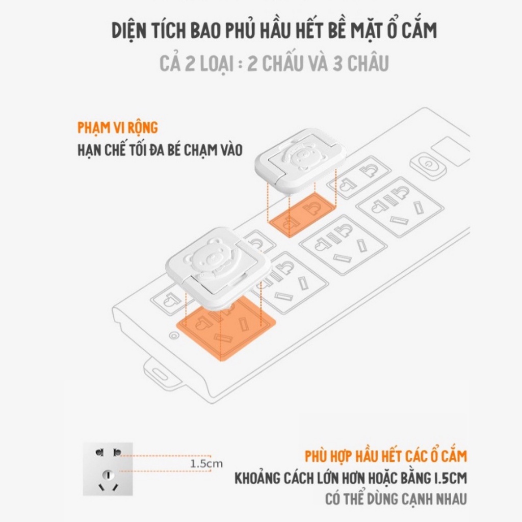 Combo 10 Nút Bịt Ổ Điện Chống Cháy Có Tay Cầm Hình Gấu Xinh Xắn Đảm Bảo An Toàn Cho Bé YOOTA BABY