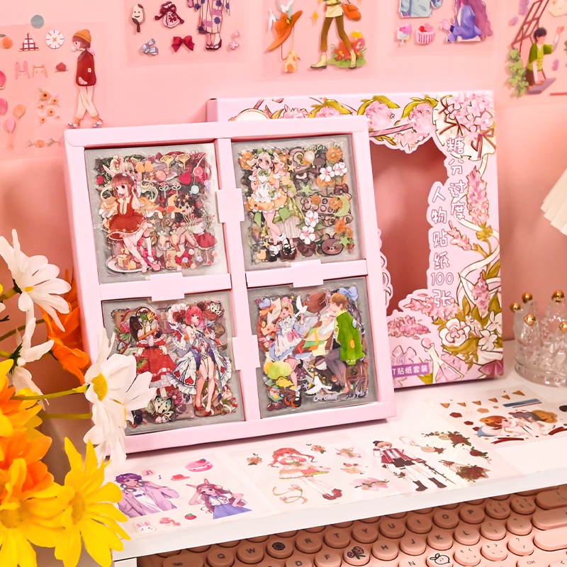 Bộ 100 Tấm Hình Dán Nhân Vật Hoạt Hình Trang Trí Sổ Tay Dễ Thương