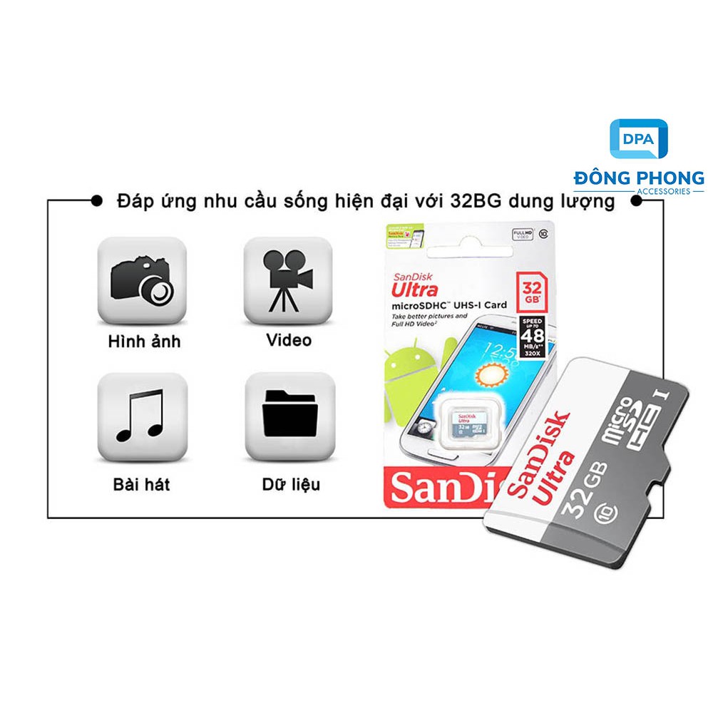 Thẻ Nhớ SanDisk Ultra 32GB 100MB/s MicroSDXC UHS-I A1 Chính Hãng