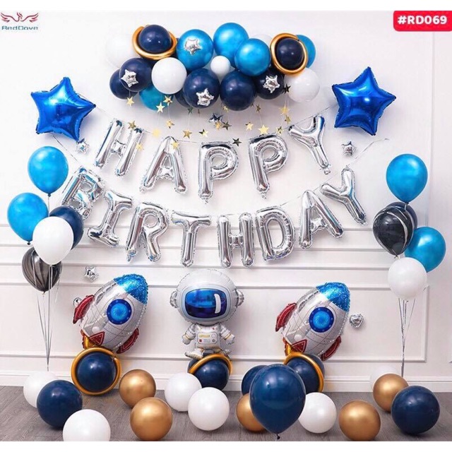 Set bóng chủ đề phi hành gia cho bé trai trang trí sinh nhật