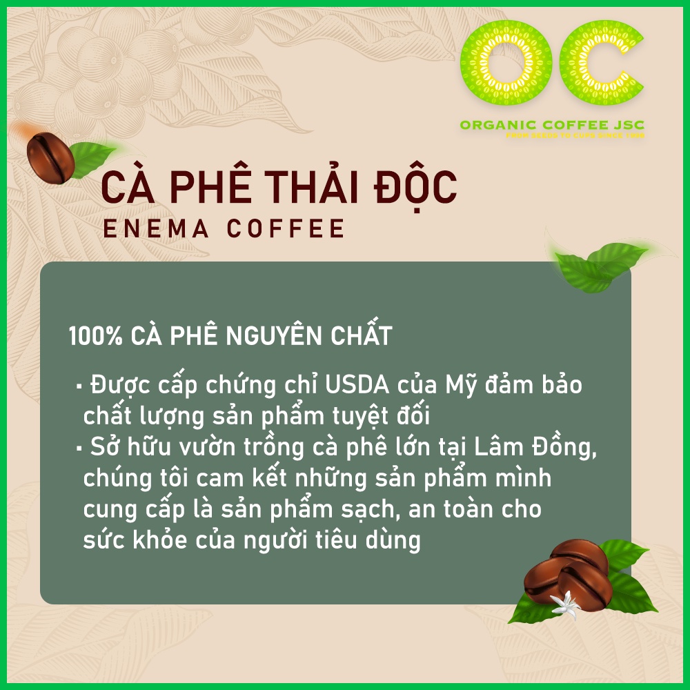 Cà phê Hữu Cơ thải độc đại tràng Enema dạng bột Phổ Thông gói 250gr và 453gr của thương hiệu Organic Coffee JSC.