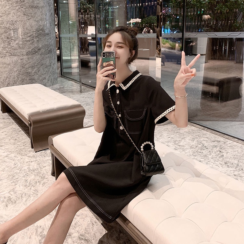 Đầm nữ IELGY tay ngắn nút cài ngọc trai có thiết kế túi nhỏ xinh xắn