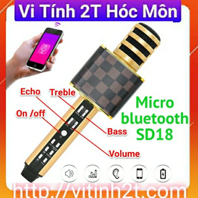 Micro Karaoke Bluetooth SD 18 Âm Thanh Chuẩn - Mic Hát Hút Âm Thanh Chuẩn