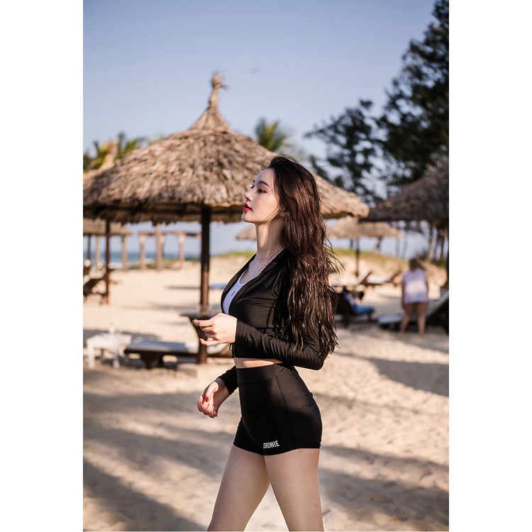 Bikini, Bộ Đồ bơi nữ áo tắm ba mảnh dài tay chống nắng quần đùi áo bra usronie cá tính kín đáo che bụng cho phụ nữ
