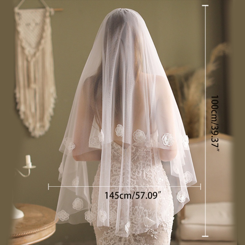 Mạng Che Mặt Hai Lớp Phối Ren Hoa Cho Cô Dâu
