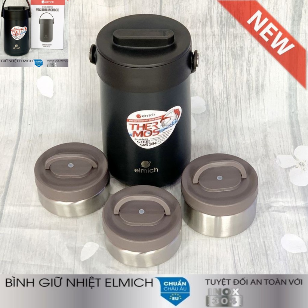 Bình Giữ Nhiệt Đựng Thức Ăn 3 Ngăm Inox Elmich El3129 Nhập Khẩu Séc