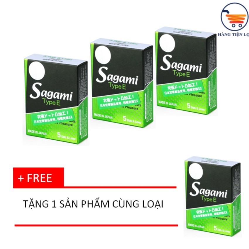 Bộ 3 hộp Bao cao su Gai-Gân-Có vòng thắt Sagami Type-E 5 cái - Tặng 1 sản phẩm cùng loại