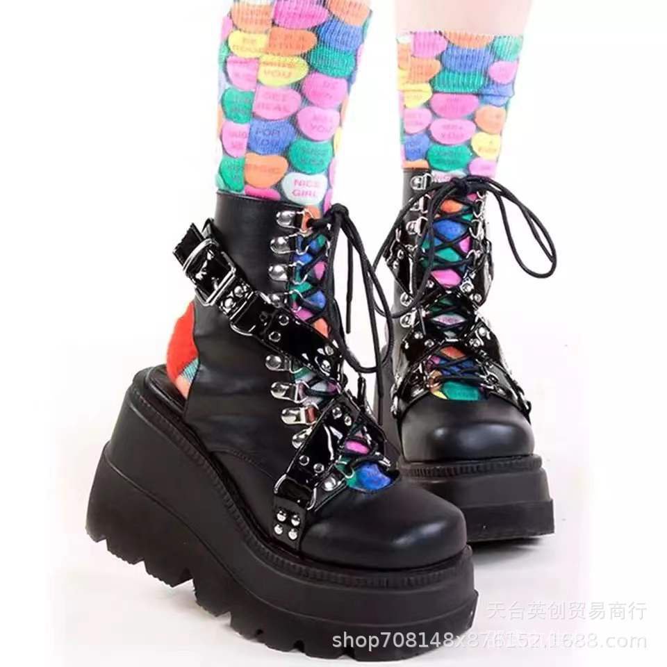 Giày Sandal Đế Xuồng Dày Mẫu Mới 2021 Phong Cách Gothic Âu Mỹ Cho Nữ