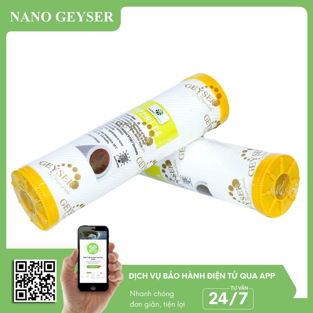 Bộ 3 lõi lọc nước 123 dùng cho máy UF, Lõi PP.2IN1.GAC, Cation, CBC Nano Geyser