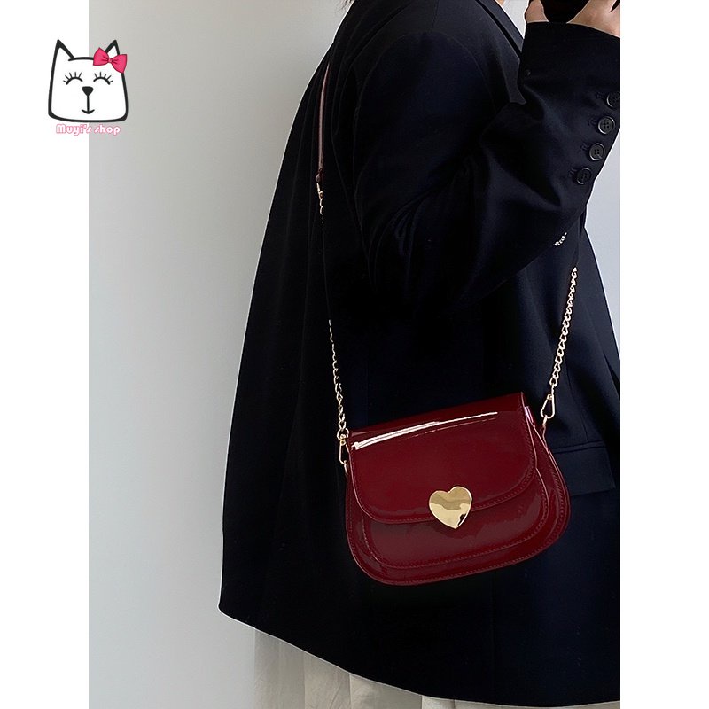 Túi Da Bóng Đeo Chéo Phối Dây Xích Thời Trang