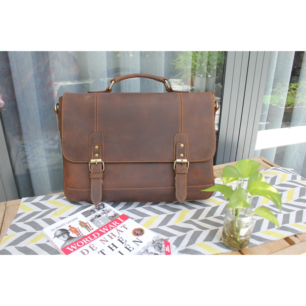 Cặp da công sở - Da bò thật - Da sáp ngựa điên Buffalo leather BF105 -Thời trang Nam