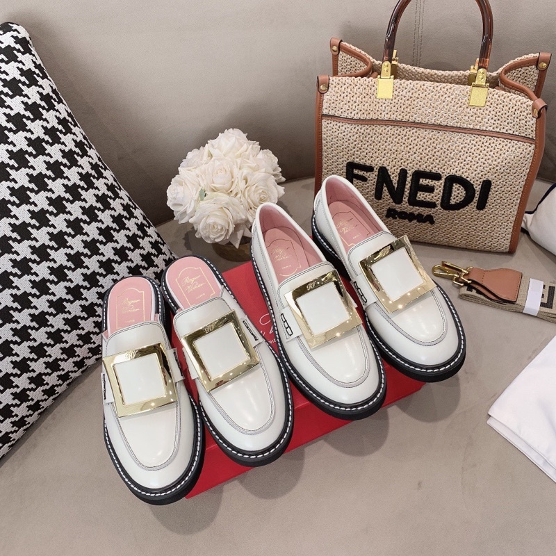 Giày sục/ giày tây cho nữ Roger Vivier da thật cao cấp mặt kim loại ánh vàng