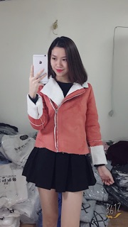 khoác da lộn lót lông cừu