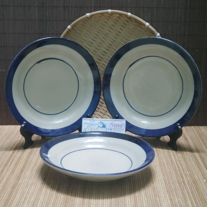 💢💥SET 2 DĨA GỐM XƯA CAO CẤP HỌA TIẾT CHỈ XANH😉 20CM🤗 Dĩa gốm làm từ đất sét Cao Lanh🔥 Siêu hot💥