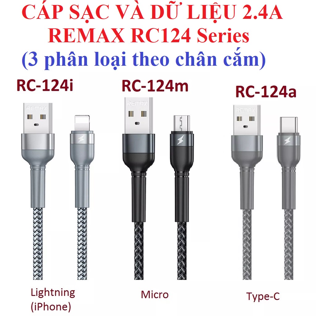 Cáp sạc và truyền dữ liệu Micro /  type-C/ L remax RC124 - Màu ngẫu nhiên