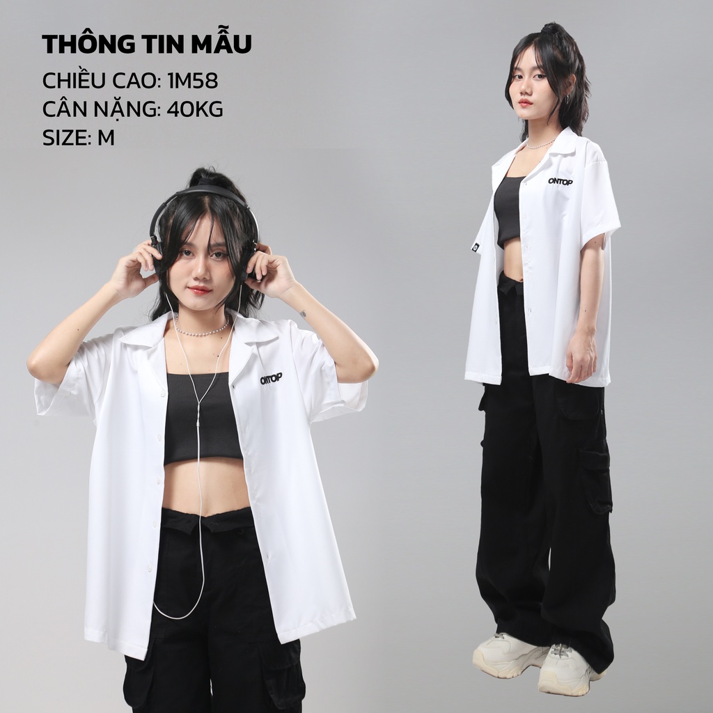 Áo sơ mi nữ form rộng tay lỡ, vải lụa mịn ít nhăn local brand ONTOP màu trắng - Basic Shirt