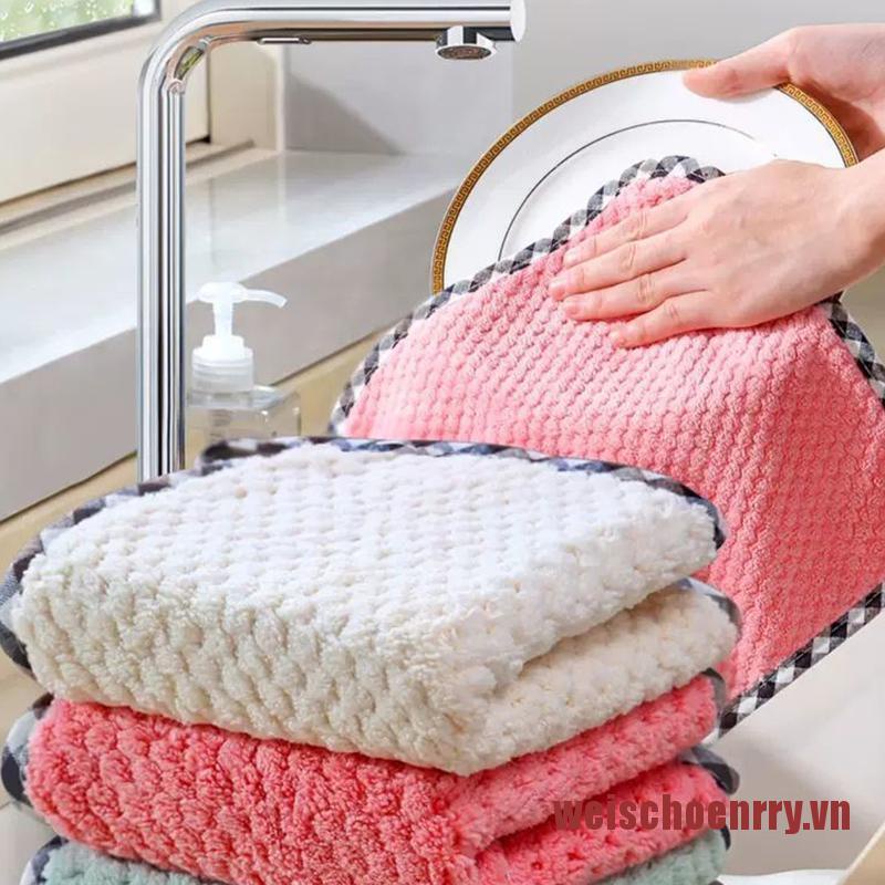 Khăn Lau Dầu Mỡ Bằng Lông Cừu San Hô Hai Mặt Không Dính Có Thể Treo