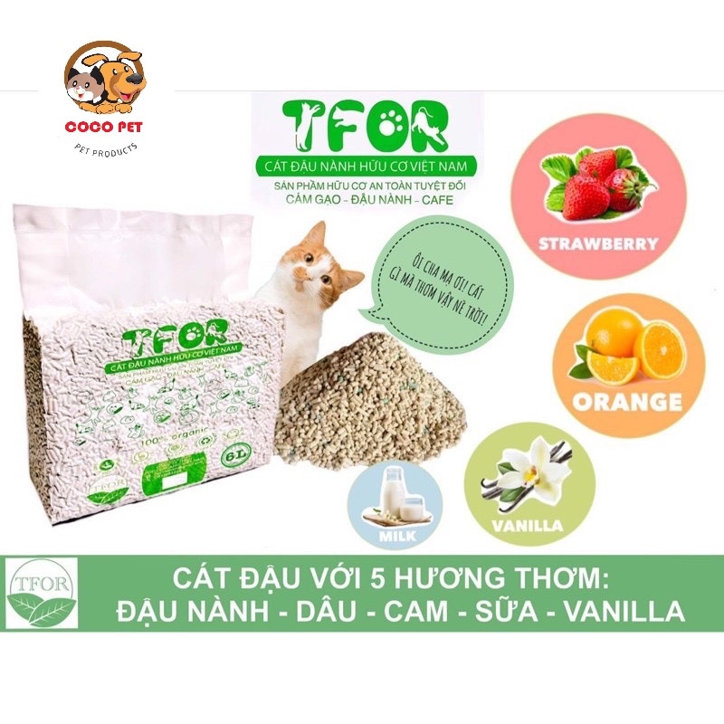 Cát Vệ Sinh Cho Mèo TFOR/Cát Hữu Cơ Đậu Nành Việt Nam Cho Chó Mèo Túi 2.5kg - 6L