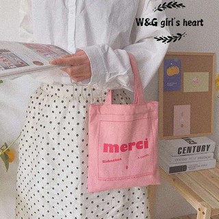 (24h delivery) W&G  Just love small fresh and lovely pink canvas large capacity shopping leisure handheld canvas bags Pink handbag