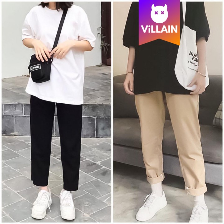 Quần Kaki Ống Suông Unisex Nam Nữ - Quần Baggy Nam Nữ Mềm Co Dãn - Villain