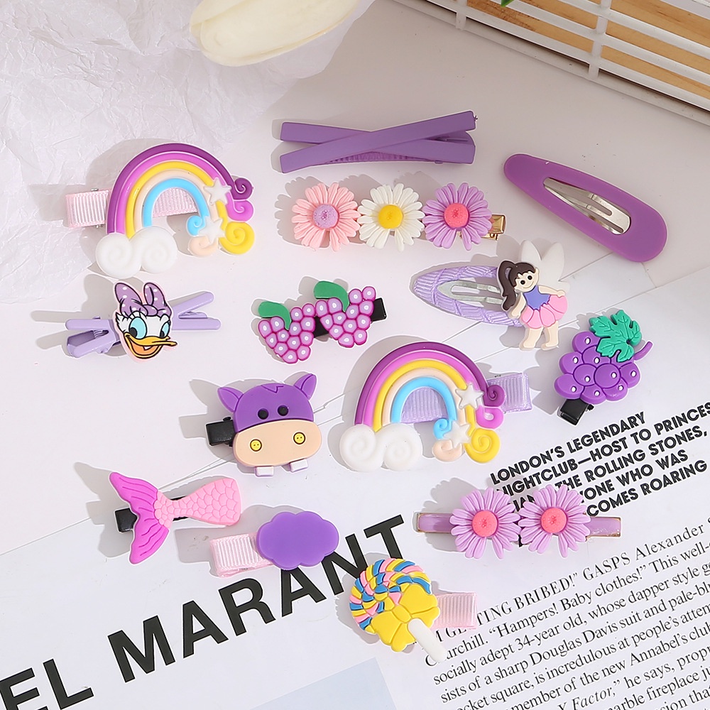 Set 14 Kẹp Tóc Hình Trái Cây / Hoa / Bướm / Trái Cây / Cầu Vồng Bằng Nhựa Resin Thời Trang Cho Nữ