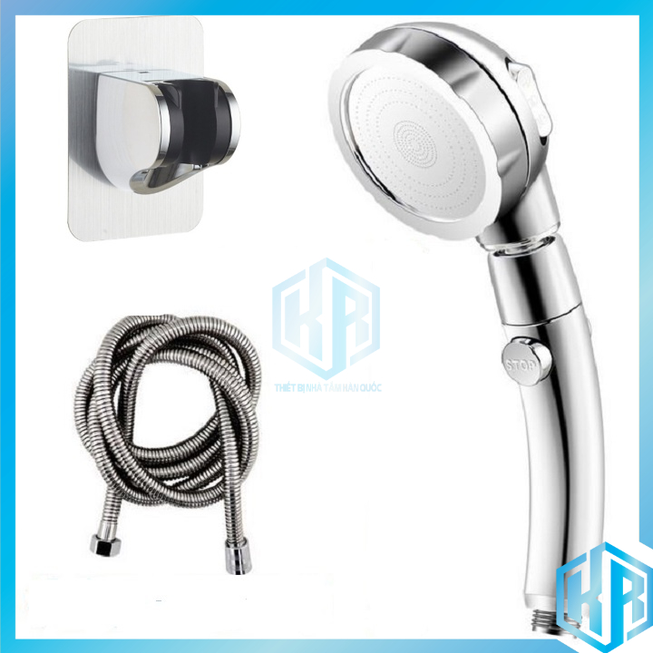 Bộ tay sen, vòi sen tắm tăng áp màu bạc cao cấp xoay 360 độ, 3 chế độ nước phù hợp mọi thời đại - QM048