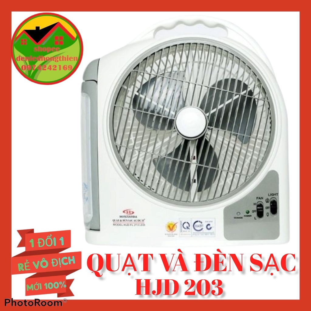 Quạt và đèn sạc Hjd 203 1 bình và 2 bình