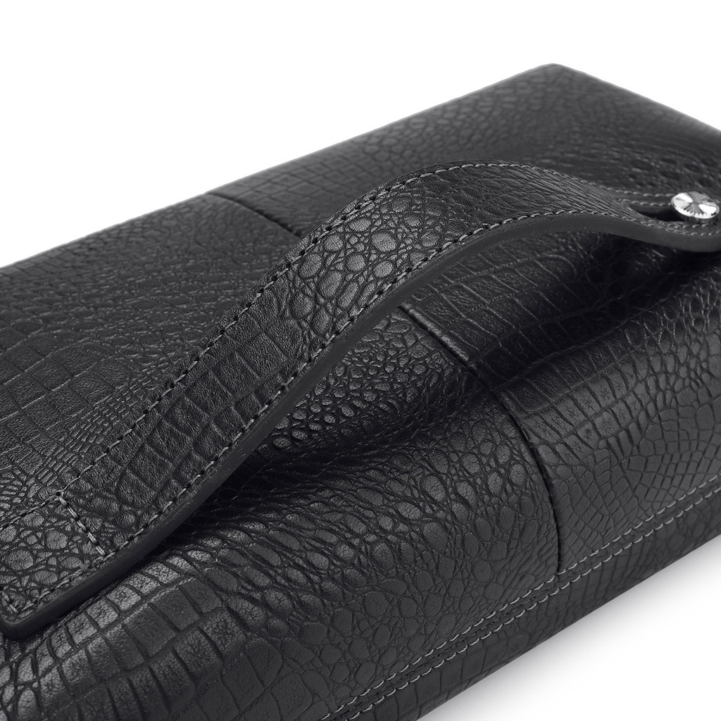 Ví cầm tay nam pierre cardin da bò, logo crom trắng