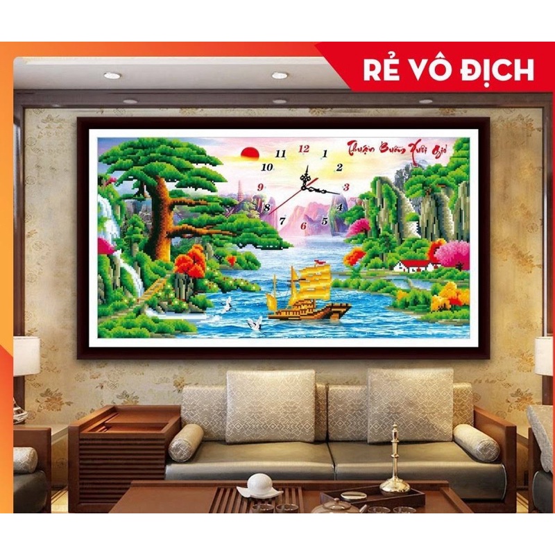 Tranh Đính Đá-Tranh Thêu Đồng Hồ Thuận Buồm Xuôi Gió Vs034,Lv3477