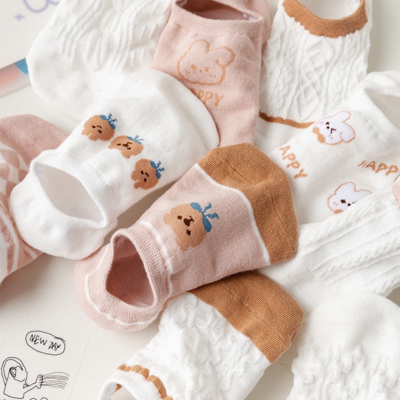 Vớ Mắt Cá Chân Ngắn Mỏng In Họa Tiết Gấu Nhỏ Dễ Thương Thời Trang Xuân Hè Phong Cách Nhật Bản Cho Nữ Sinh