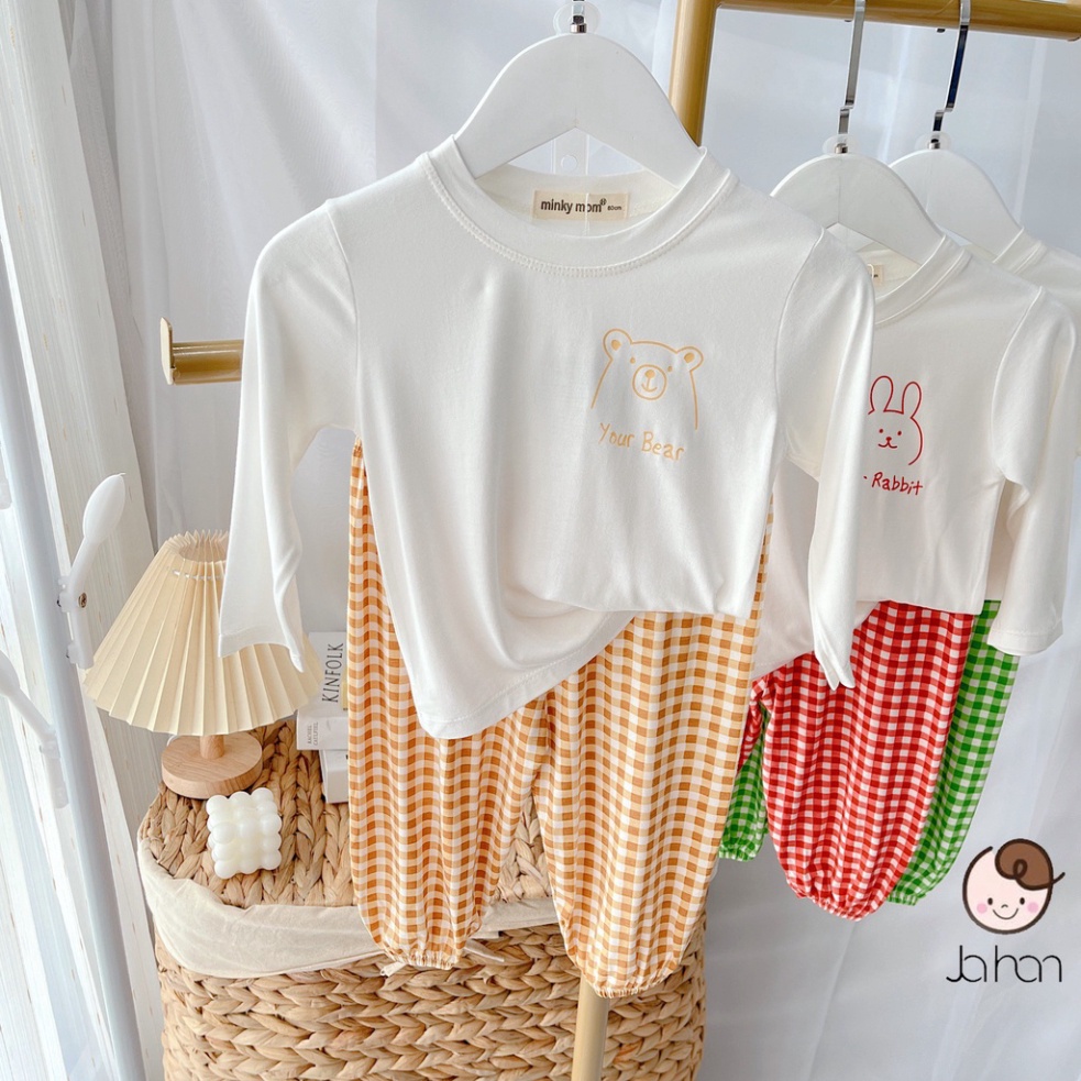 Bộ Quần Áo Trẻ Em  KID Dài Tay Caro Ulzzang Cho Bé Trai Bé Gái từ 6 đến 18kg Chất Thun Lạnh