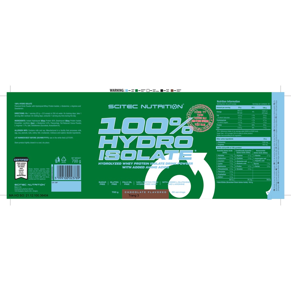 HYDRO WHEY | 100% Hydro Isolate SCITEC NUTRITION - Chocolate | Whey thủy phân tinh khiết 0% Carb, Fat, giảm cân tăng cơ.