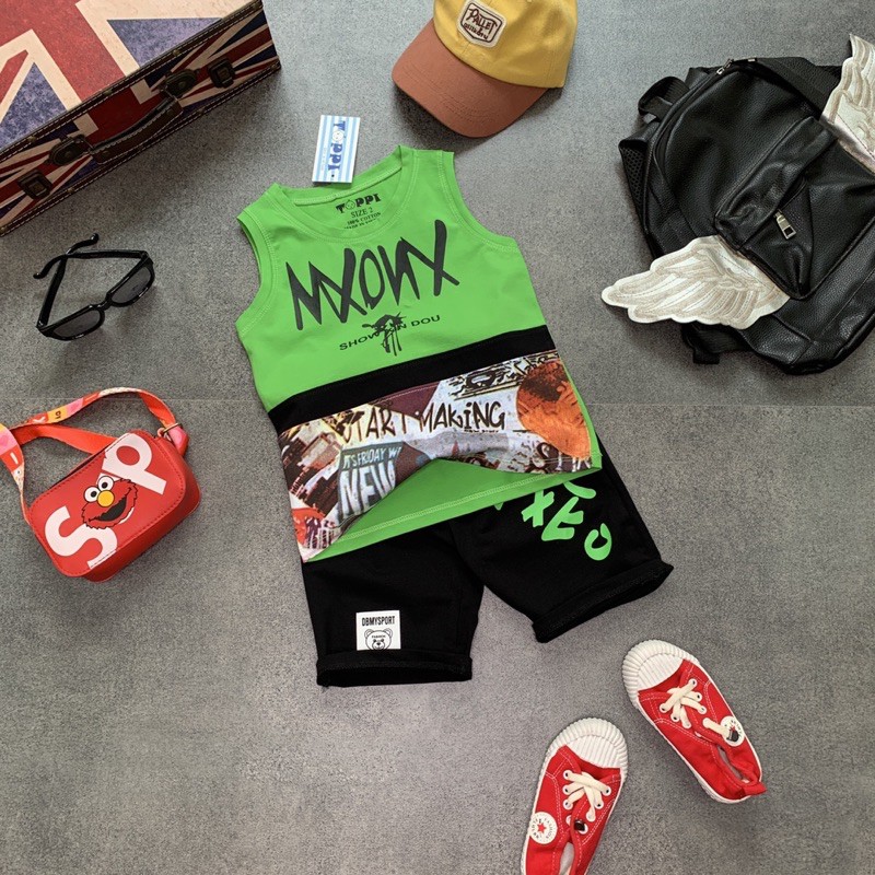 Bộ bé trai sát nách mxonx size nhí