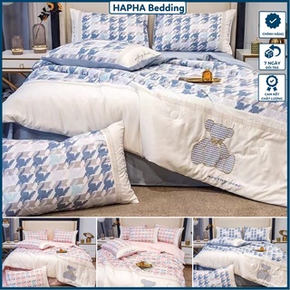 Bộ chăn ga gối lụa gấu chăn trần bông, ga trải giường cao cấp 4 món phủ chun 1m 1m2 1m4 1m5 1m6 1m8 2m 2m2 1m8x2m 2mx2m2