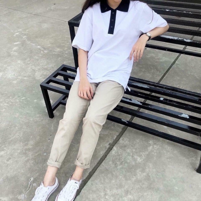 Quần Kaki Nam Nữ Ống Suông Basic Unisex - Kiểu quần baggy cạp chun ống rộng màu đen và be