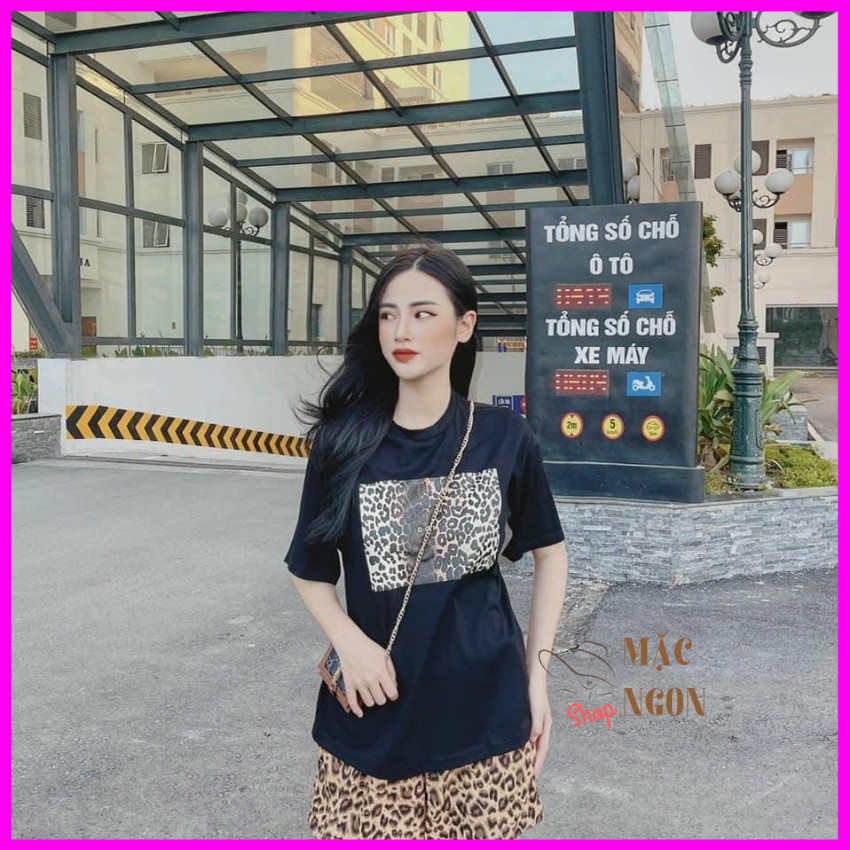 SET ÁO THUN QUẦN ĐÙI BEO DỄ THƯƠNG - VÀI THUN CO DÃN - FREESIZE DƯỚI 60KG (tặng dây cột tóc)