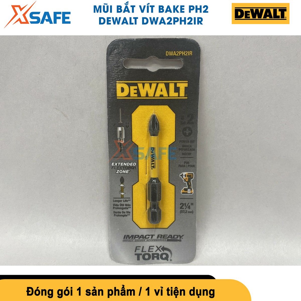 Mũi vít Dewalt DWA2PH2IR kích thước PH2x57mm tác động điện, chất liệu thép S2, kích thước chuôi đầu lục giác 1/4