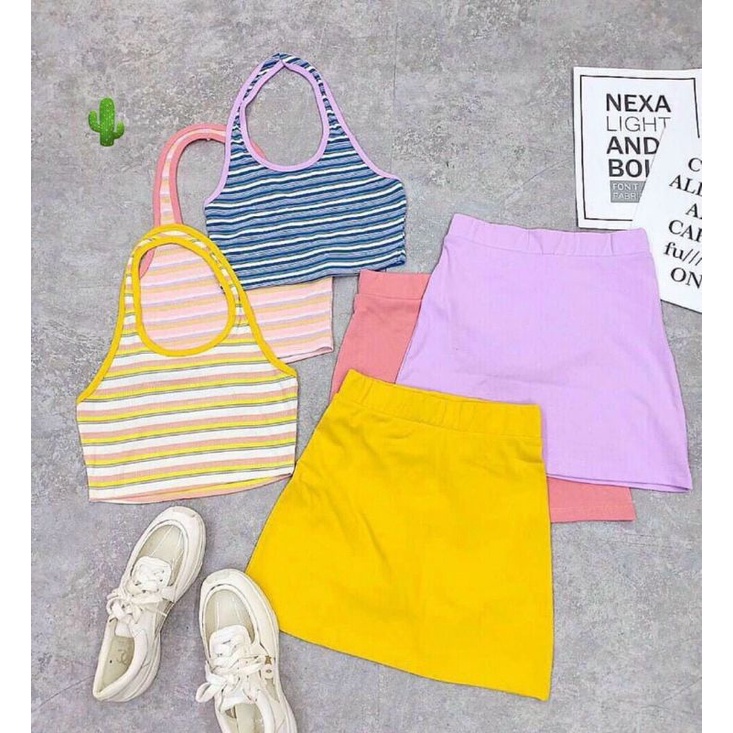 Set áo cổ yếm váy a siêu xinh