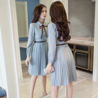 Đầm sơ mi cổ trụ xanh
