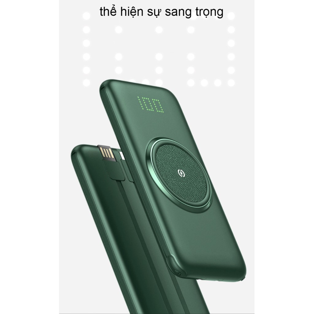 Pin sạc dự phòng 10000mAh hiển thị thông số tích hợp dây sạc đi kèm GreenPower thế hệ mới