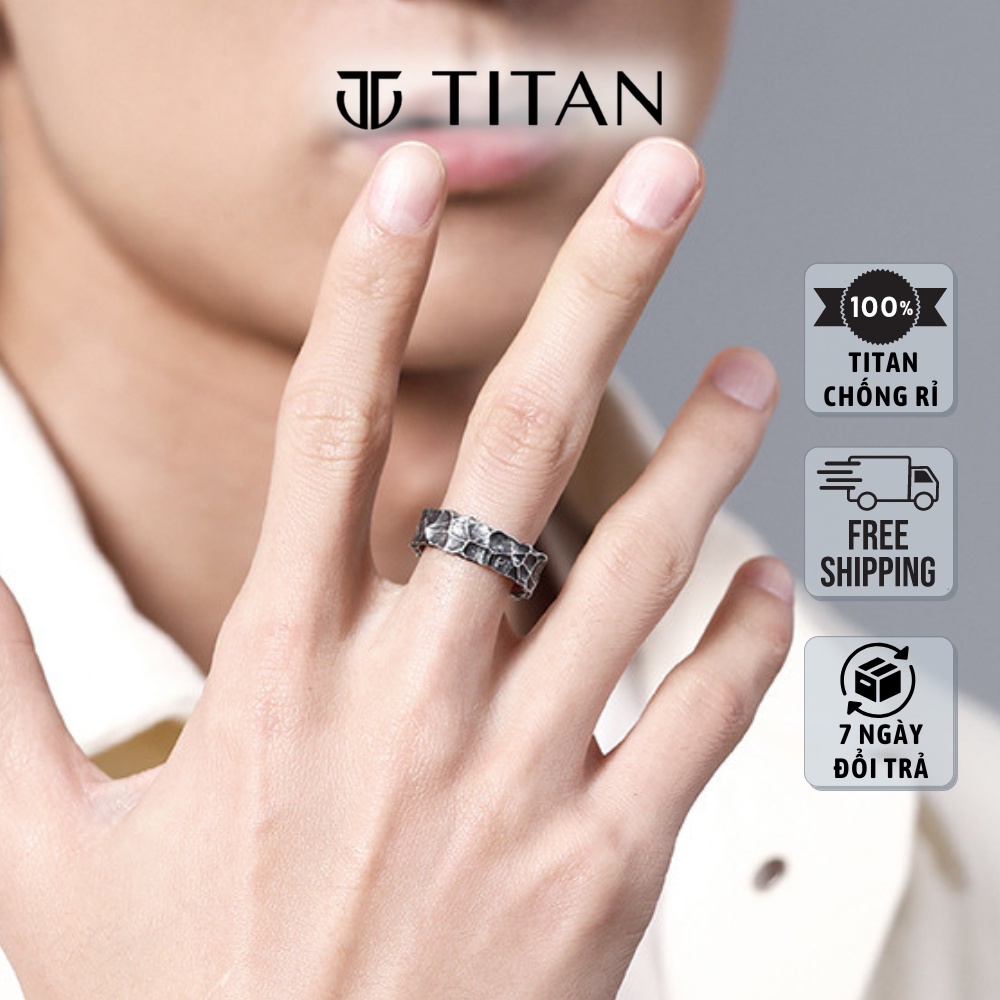 Nhẫn nam nữ họa tiêt vân đá, nhẫn thời trang hiphop màu bạc 925 ring titan freesize unisex cá tính không gỉ Titan Shop