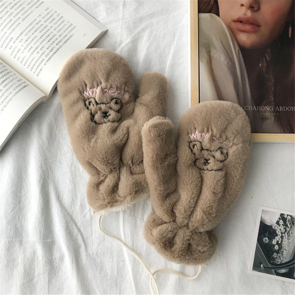 ESPO 1 Đôi Găng Tay Giữ Ấm Hở Ngón Hình Gấu Phong Cách Hàn Quốc