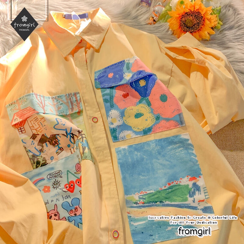 Áo sơ mi tay dài dáng rộng in họa tiết hoa thời trang mùa thu cho nữ