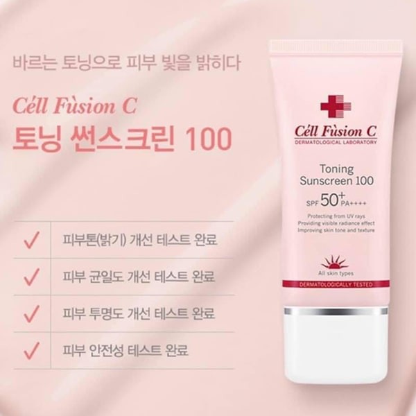 Kem chống nắng Cell Fusion C Toning Sunscreen 100 nâng tông da lọ màu hồng