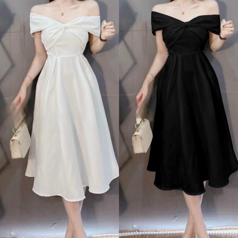 ĐẦM XOÈ NƠ NGỰC THIẾT KẾ CÓ DÂY KÉO TRỄ VAI VẢI TUYẾT MƯA MỀM