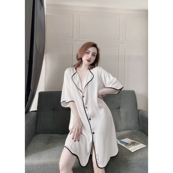 Đầm nữ ngũ kèm quần trong chất lụa satin mềm mịn form thoải mái, bộ váy mặc nhà nữ hot