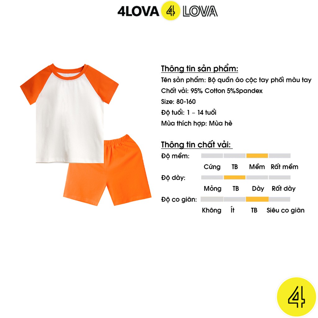 Bộ quần áo cộc tay phối màu tay cho bé 4LOVA mùa hè chính hãng từ 8 - 44kg